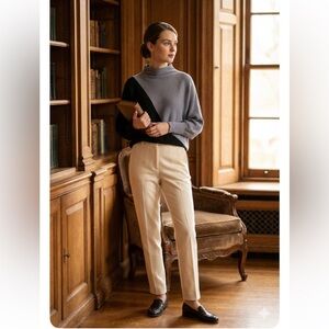 T Tahari Woman Colorblock Mock Neck Sweater - Grey & Black Batwing Knit M/L